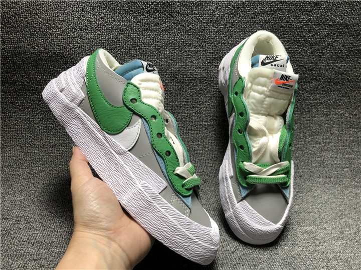 Women Nike Blazer Low x Sacai White Grey Green Shoes